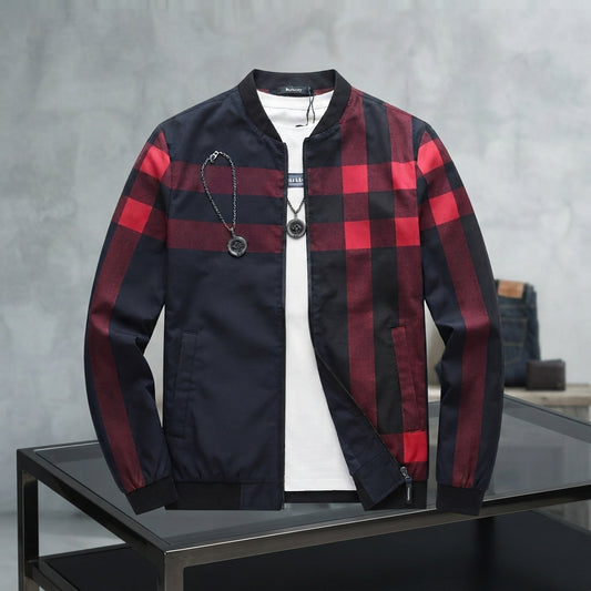 Men's Black Checkered Bomber Jacket