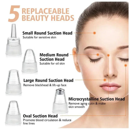 Rechargeable Vacuum Pore Cleaner, 5 In 1 Blackheads Removing Device Electric Derma Suction Machines