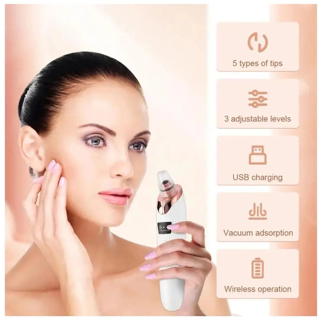 Rechargeable Vacuum Pore Cleaner, 5 In 1 Blackheads Removing Device Electric Derma Suction Machines