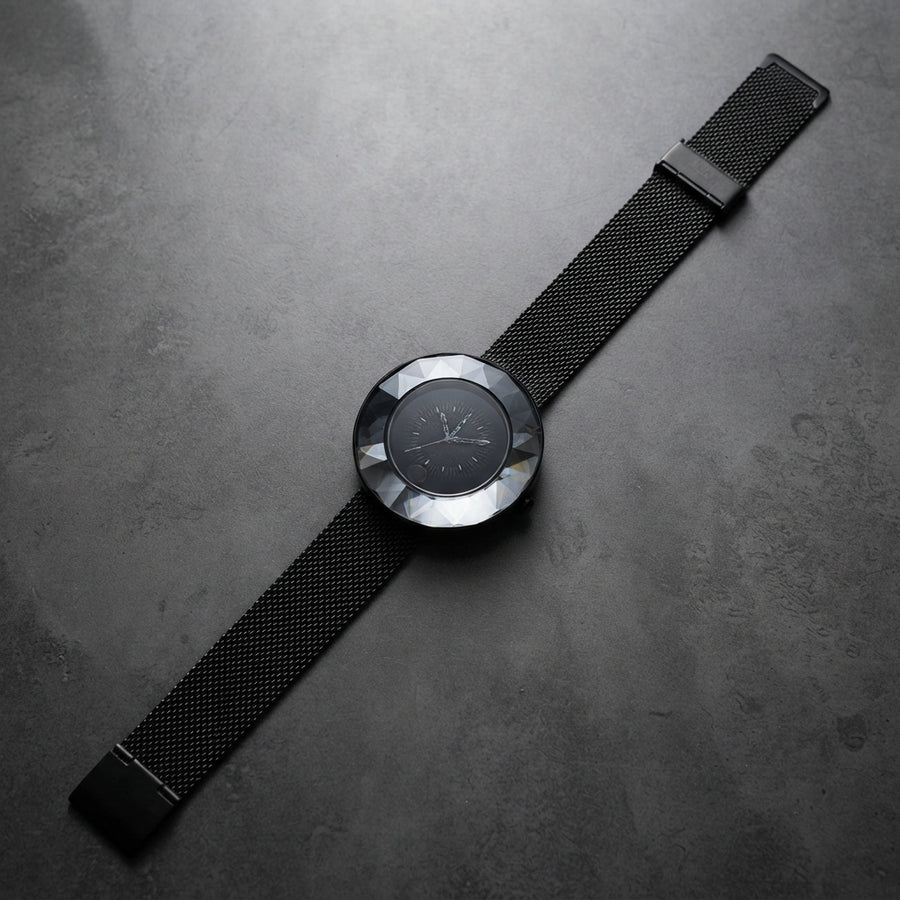 Elegant Black Mesh Strap Watch Stylish Minimalist Wristwatch For Women