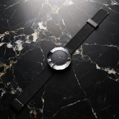 Elegant Black Mesh Strap Watch Stylish Minimalist Wristwatch For Women